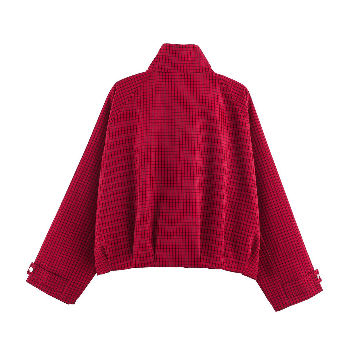 Cazadora bomber de cuadros en rojo – vista trasera