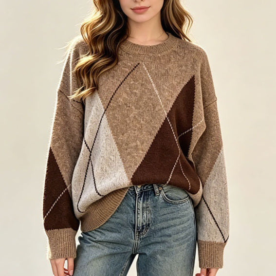 Jersey de rombos oversize en marrón