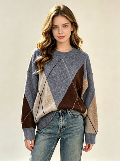 Jersey de rombos oversize en color azul grisáceo