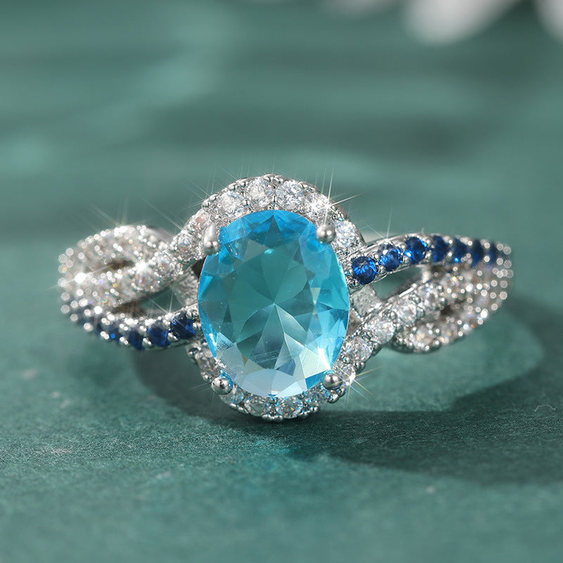 Anillo con cristal azul y circonitas – foto 3