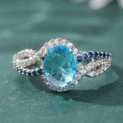 Anillo con cristal azul y circonitas – foto 3