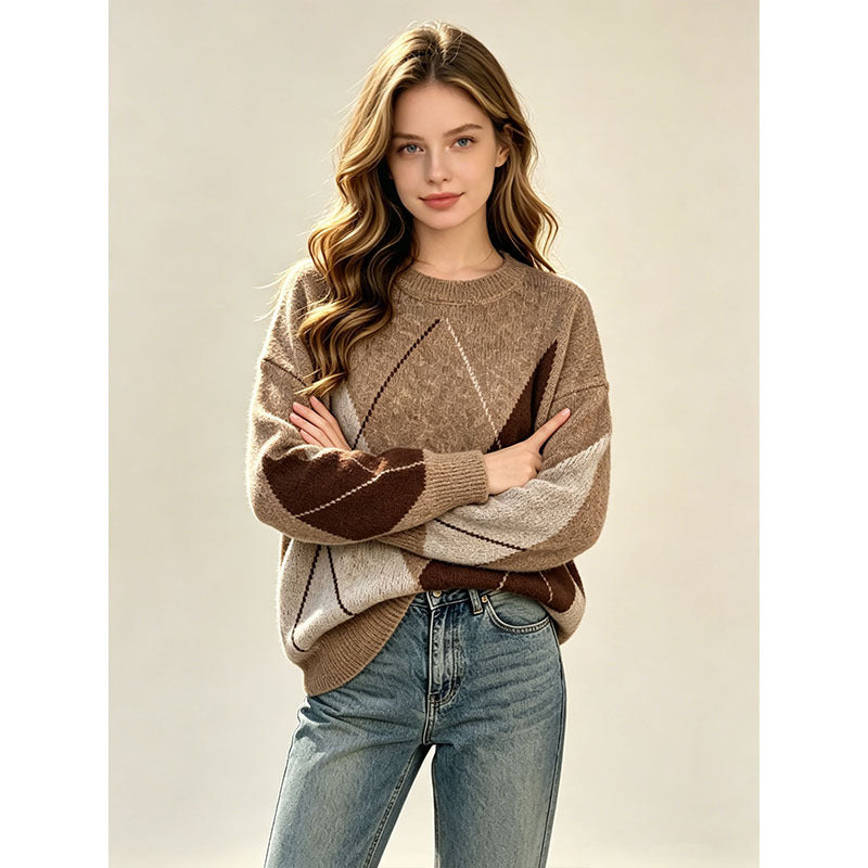 Jersey de rombos oversize en marrón – vista lateral