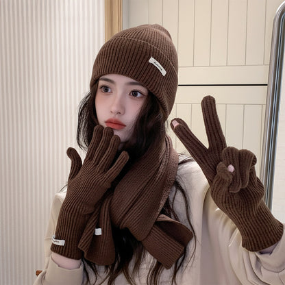 Conjunto liso de gorro, bufanda y guantes – foto 14