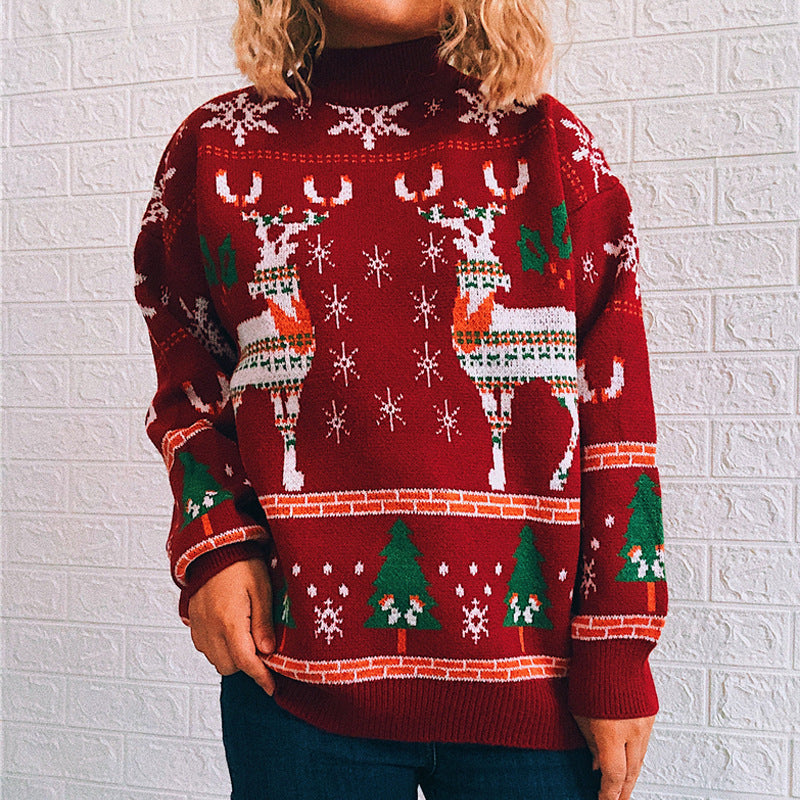 Jersey navideño de alce, copos y abeto