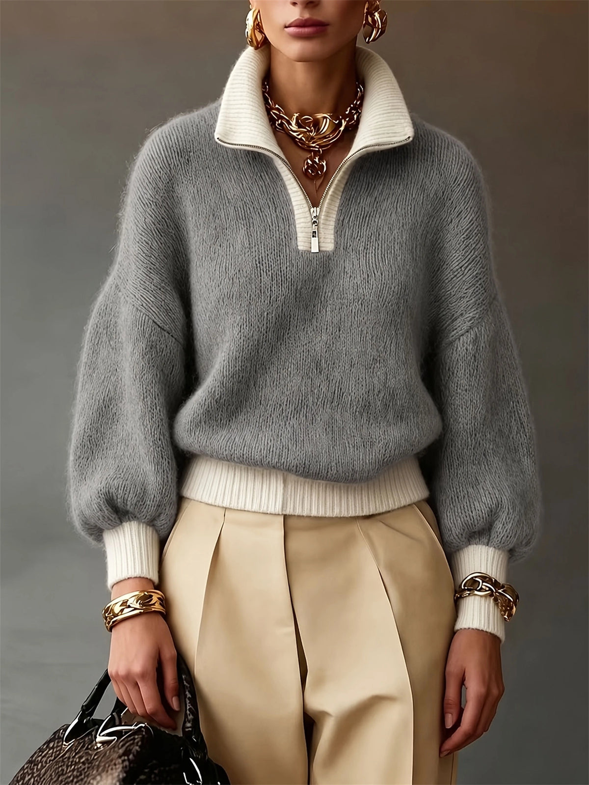 Jersey de punto con cuello polo y media cremallera – foto 6